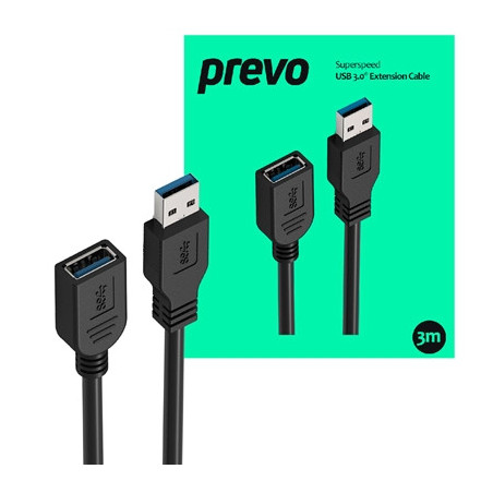 Prevo USBM-USBF-3M USB 3.0 Extension Cable  USB 3.0 Type-A (M) to USB Type-A (F)  3m  Black  Up to 5Gbps Transmission Rate  Reta