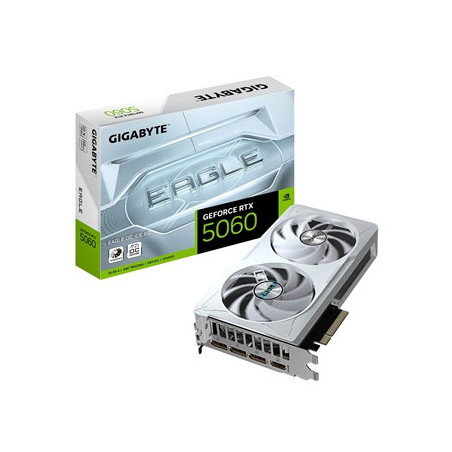 Gigabyte NVIDIA GeForce RTX 5060 EAGLE OC ICE 8GB GDDR7 Graphics Card  3840 CUDA Cores  2550 MHz Core Clock  Dual Fan  White  3x
