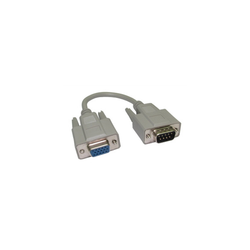 VGA Adapter Cable DB-9 (9-Pin Male) D-Sub Connection to a 15-pin Female High-Density VGA/SVGA Port  Gold Contacts  0.21m  Grey