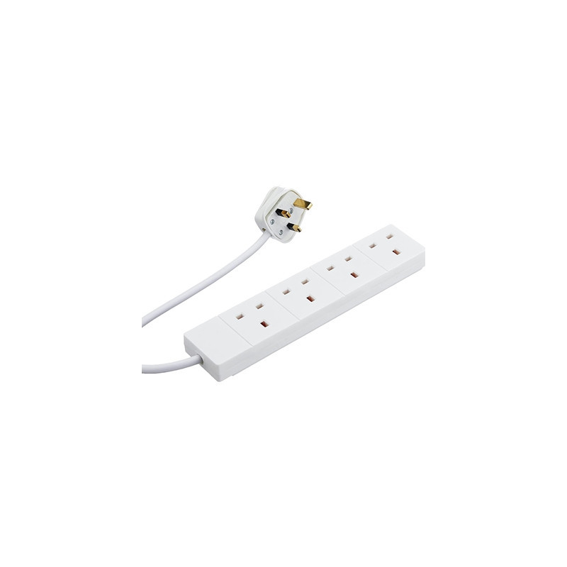 2m 4 Gang UK Mains Extension - White