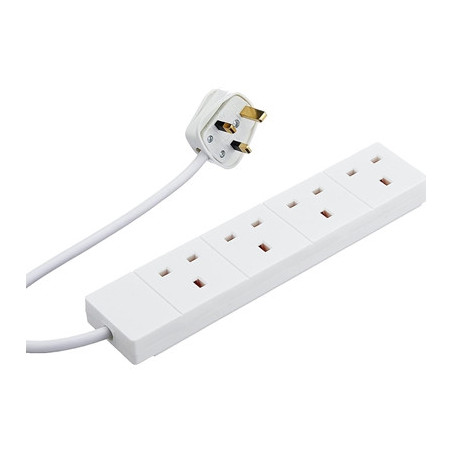 2m 4 Gang UK Mains Extension - White