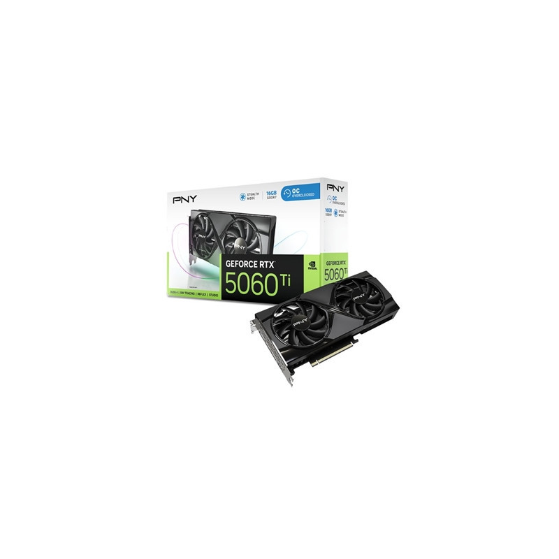 PNY NVIDIA GeForce RTX 5060 Ti DUAL OC 16GB GDDR7 Graphics Card  4608 CUDA Cores  2407MHZ Core Clock  Dual Fan  3 x DisplayPort 