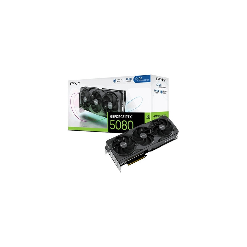 PNY NVIDIA GEFORCE RTX 5080 OC 16GB  GDDR7 Graphics Card  10752Cuda Cores  2295 MHz Core Clock  Triple Fan  3 x Display Ports/ 1