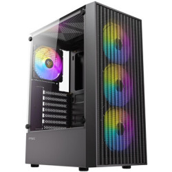 Antec AX27 RGB Elite Mid-Tower Gaming PC Case with Tempered Glass  Full Mesh Front Panel  4 Pre-installed 120mm Fixed-RGB Fans  