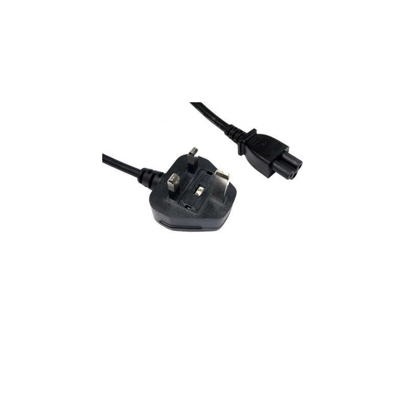 1.8m UK 3 Pin Plug To IEC C5 (Clover) 5 Amp Fuse Mains Extension Cable - Black
