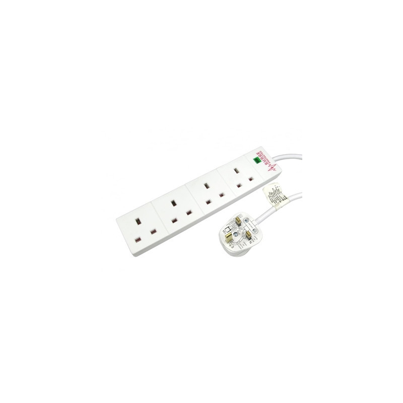 2m 4 Gang Surge Protected LED Indicator UK Mains Extension - White
