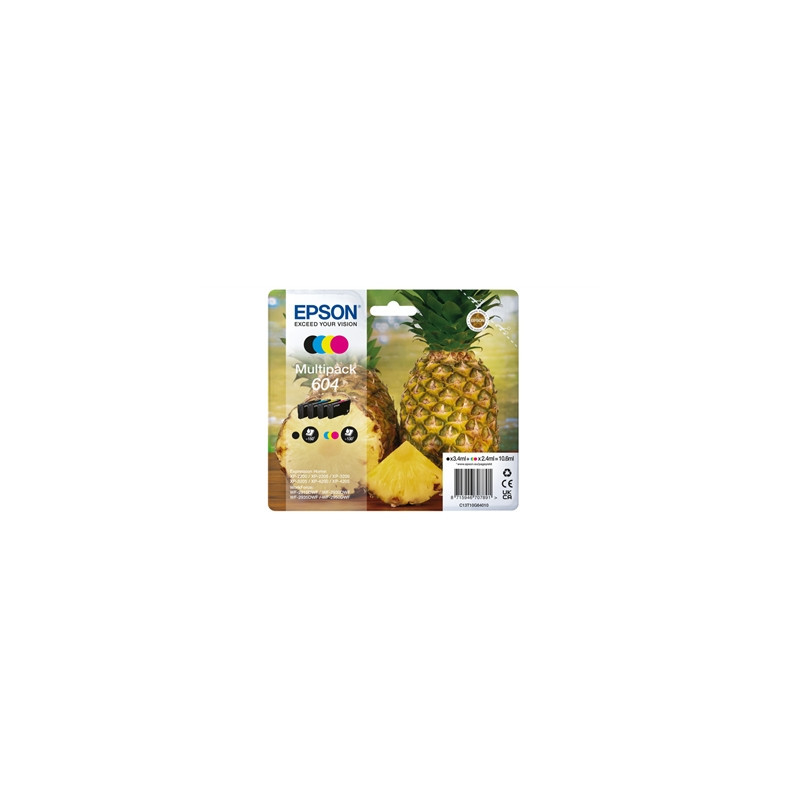 Epson 604 Multipack - Full Set of 4 Ink Cartridges - Pineapple (Original) C13T10G64010 Value Pack CMY (130 Pages) K (150 Pages)