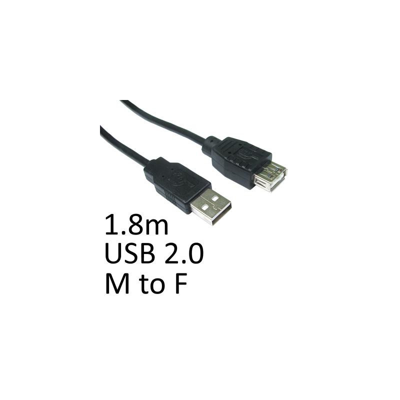 USB 2.0 A (M) to USB 2.0 A (F) 1.8m Black OEM Extension Data Cable