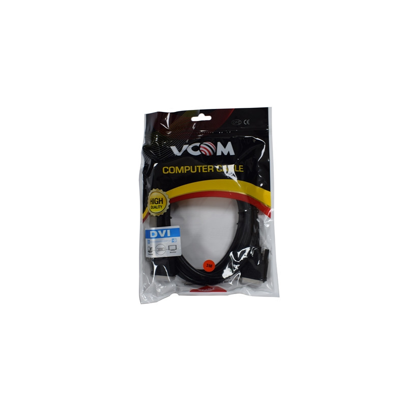 VCOM DVI-D (M) to DVI-D (M) (24+1 pin) 3m Black Retail Packaged Display Cable  Works with Flat Panel Displays  Digital CRT Monit