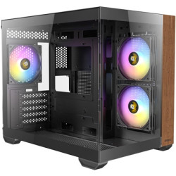 ANTEC CX600M Mini Tower Gaming Case  Black  270 Full-View Tempered Glass with Exotic Wood  Up to 9 x 120 mm RGB Fans  1 x USB 3.