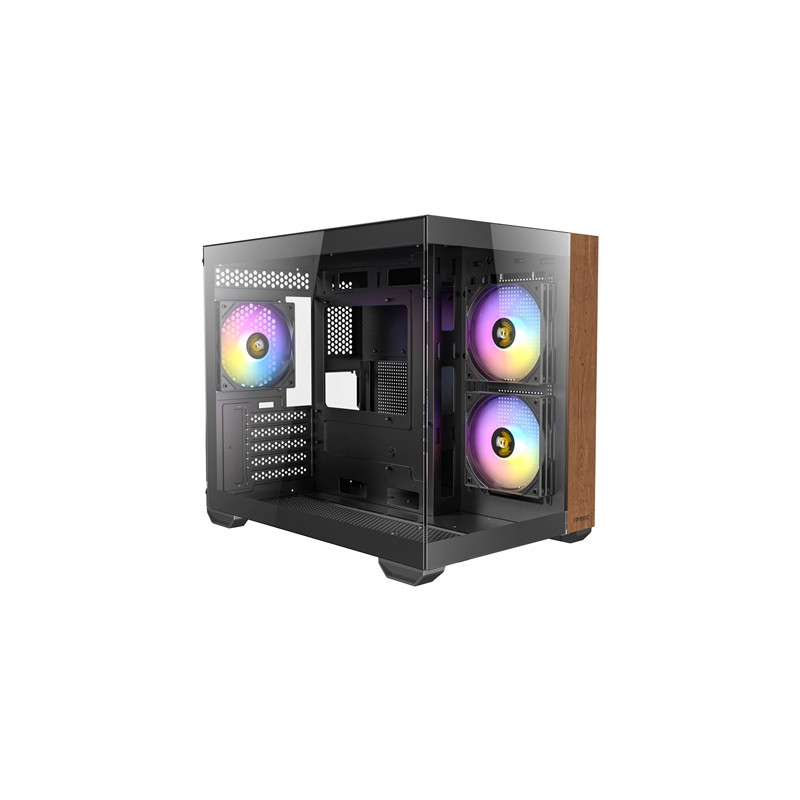 ANTEC CX600M Mini Tower Gaming Case  Black  270 Full-View Tempered Glass with Exotic Wood  Up to 9 x 120 mm RGB Fans  1 x USB 3.
