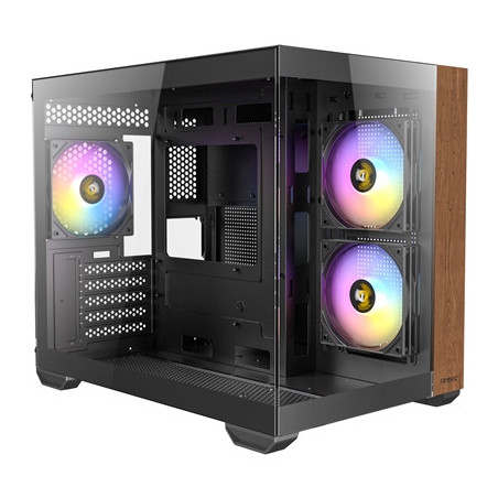 ANTEC CX600M Mini Tower Gaming Case  Black  270 Full-View Tempered Glass with Exotic Wood  Up to 9 x 120 mm RGB Fans  1 x USB 3.
