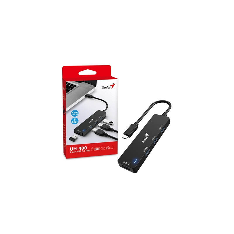 Genius 4 Port USB-C Hub  4 x USB 3.0 Type-A (F) Ports  Plug and Play Installation