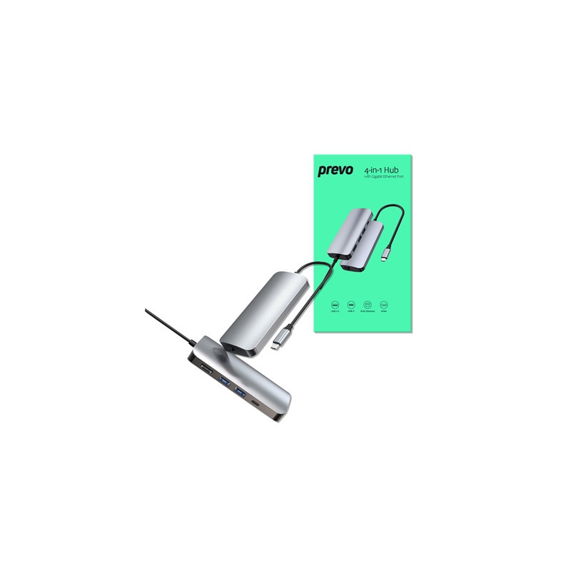 Prevo C501R 4-In-1 USB-C Networking Hub Docking Station with RJ-45 Gigabit Ethernet  60W Passthrough  USB-A USB 3.0  4K HDMI for