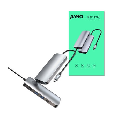 Prevo C501R 4-In-1 USB-C Networking Hub Docking Station with RJ-45 Gigabit Ethernet  60W Passthrough  USB-A USB 3.0  4K HDMI for