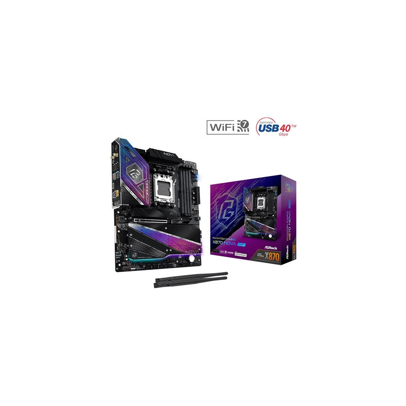 ASRock PHANTOM GAMING X870 Nova WiFi AMD Socket AM5 Motherboard  4 x DDR5 Slots  5x M.2 Socket  5GbE LAN  Wi-Fi 7  1x HDMI Port 
