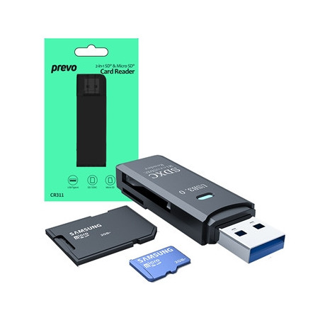 Prevo CR311 USB 3.0 Card Reader  High-speed Memory Card Adapter Supports SD/Micro SD/TF/SDHC/SDXC/MMC  Compatible with Windows  
