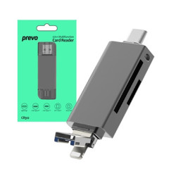 Prevo CR312 USB 2.0  USB Type-C and Lightning Connection  Card Reader  High-speed Memory Card Adapter Supports SD/Micro SD/TF/SD
