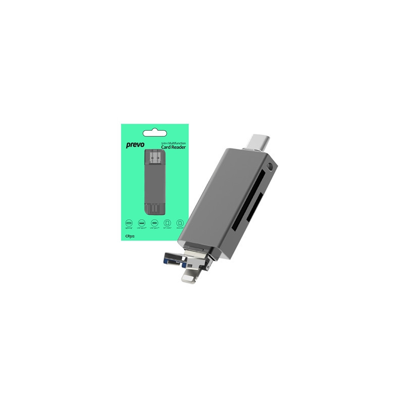 Prevo CR312 USB 2.0  USB Type-C and Lightning Connection  Card Reader  High-speed Memory Card Adapter Supports SD/Micro SD/TF/SD