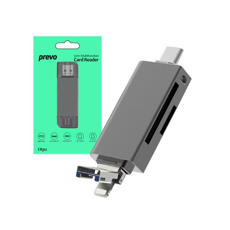 Prevo CR312 USB 2.0  USB Type-C and Lightning Connection  Card Reader  High-speed Memory Card Adapter Supports SD/Micro SD/TF/SD