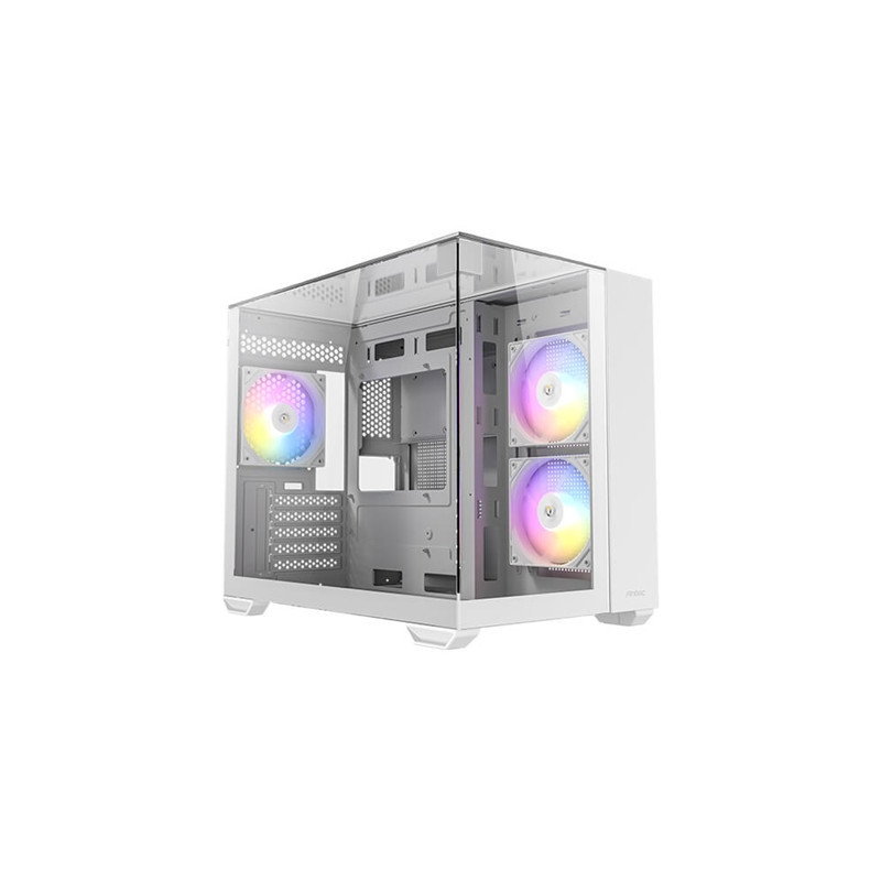 Antec CX600M Trio ARGB Mini Tower Gaming Case  White  Tempered Glass Panels  Dual Chamber Design  Vertical Cooling  Pre-Installe