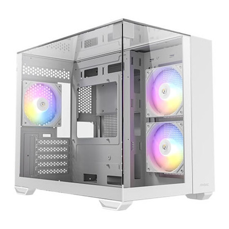 Antec CX600M Trio ARGB Mini Tower Gaming Case  White  Tempered Glass Panels  Dual Chamber Design  Vertical Cooling  Pre-Installe