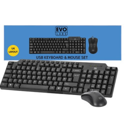 Evo Labs CM-501UK Wired Multimedia Keyboard and Mouse Combo Set  USB Plug and Play  Full Size Qwerty UK Layout Keyboard with Opt