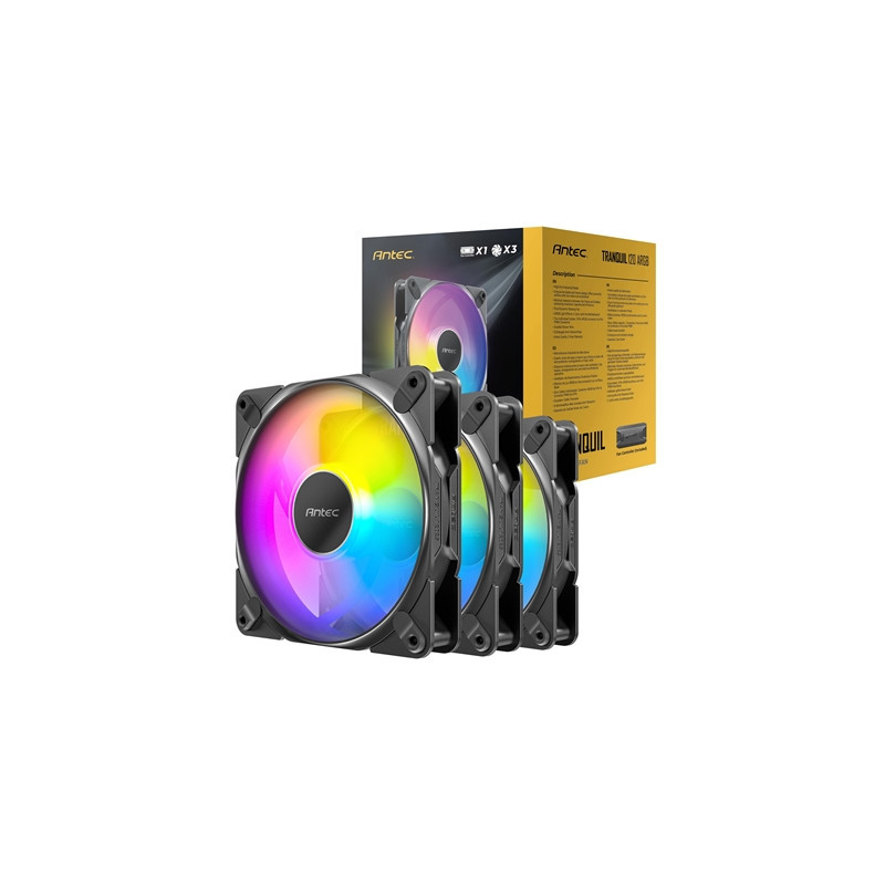 Antec Tranquil 120 ARGB 3-Pack Case Fans with Controller - 120mm High Performance PWM Fans with Addressable RGB Lighting and Fan