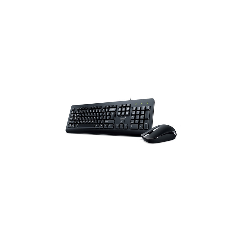 Genius KM-160 Wired Keyboard and Mouse Combo Set  USB Plug and Play  Spill resistant  Full Size UK Layout with Low Profile Keys 