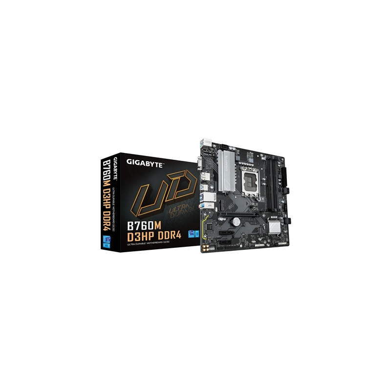 Gigabyte B760M D3HP DDR4 Intel 1700 Socket Motherboard  Micro-ATX  4x DDR4 Slots  2x M.2 Sockets  1x USB-C Port  GbE LAN  1x D-S