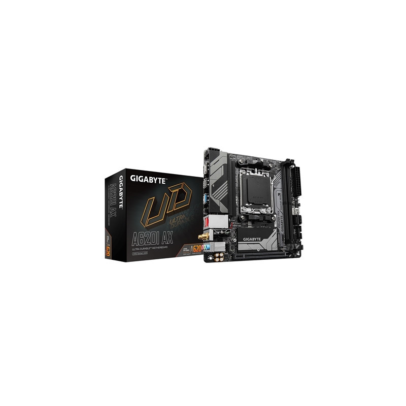 Gigabyte A620I AX (rev. 1.0) AMD AM5 Socket Motherboard  Mini-ITX  2x DDR5 Slots  1x M.2 Socket  2.5GbE LAN  Wi-Fi 6E  1 x Displ