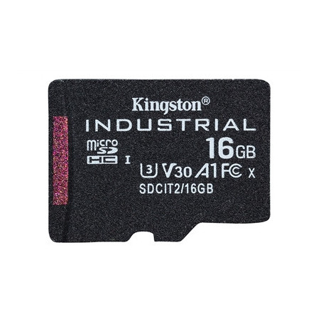 Kingston SDCIT2/16GB Industrial Micro SD Flash Memory Card  16GB  Class U3 V30 A1  UHS-I U1  Retail Packed