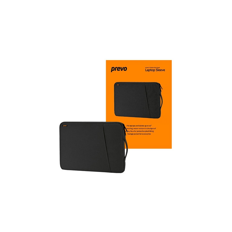 Prevo 14 Inch Laptop Sleeve  Side Pocket  Cushioned Lining  Black