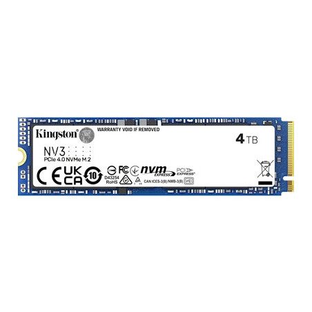 Kingston NV3 (SNV3S/4000G) 4TB NVMe SSD  M.2 Interface  PCIe Gen4  2280  Read 6000 MB/s  Write 5000 MB/s  3 Year Warranty