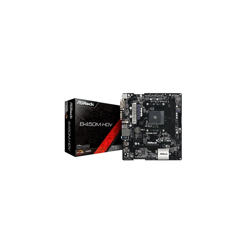 ASRock B450M-HDV R4.0 Super Alloy AMD AM4 Socket Motherboard  Micro-ATX  2x DDR4 Slots  1x M.2 Socket  GbE LAN  1x D-Sub / 1x DV