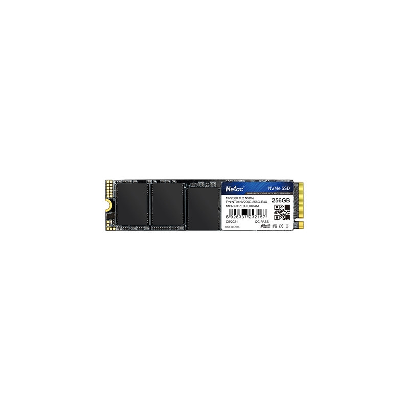 NETAC NV2000 (NT01NV2000-256-E4X) 256GB NVMe SSD  M.2 Interface  PCIe Gen3  2280 SSD  Read 2500MB/s  Write 1000MB/s  5 Year Warr