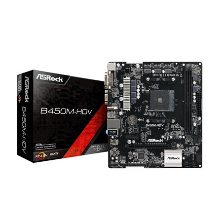 ASRock B450M-HDV R4.0 Super Alloy AMD AM4 Socket Motherboard  Micro-ATX  2x DDR4 Slots  1x M.2 Socket  GbE LAN  1x D-Sub / 1x DV