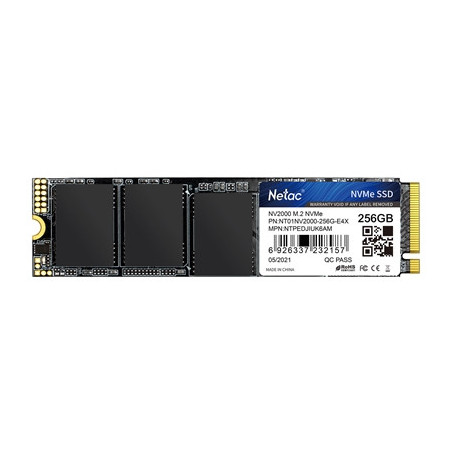 NETAC NV2000 (NT01NV2000-256-E4X) 256GB NVMe SSD  M.2 Interface  PCIe Gen3  2280 SSD  Read 2500MB/s  Write 1000MB/s  5 Year Warr
