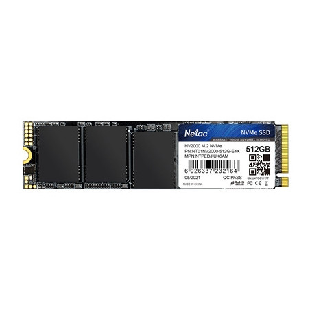 NETAC NV2000 (NT01NV2000-512-E4X) 512GB NVMe SSD  M.2 Interface  PCIe Gen3  2280  Read 2500MB/s  Write 1900MB/s  5 Year Warranty