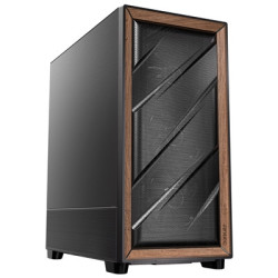 Antec Flux SE Full Tower PC Case with Solid Side Panel  Black/Wood  5x Pre-Installed Fans  USB Type-C  E-ATX/ATX/mATX/mITX Compa