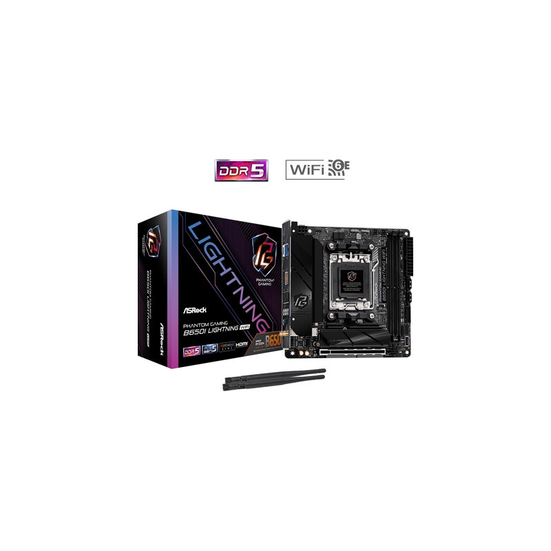 ASRock B650I LIGHTNING WIFI AMD AM5 Socket Motherboard  Mini-ITX  2x DDR5 Slots  2x M.2 Sockets  2x USB-C Port  Fitted I/O Shiel