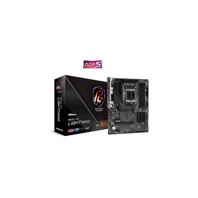 ASRock B650 PG Lightning AMD AM5 Socket Motherboard  ATX  4x DDR5 Slots  4x M.2 Sockets  2x USB-C Port  Fitted I/O Shield  2.5Gb