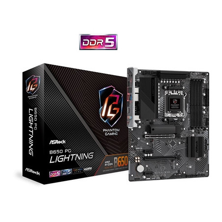 ASRock B650 PG Lightning AMD AM5 Socket Motherboard  ATX  4x DDR5 Slots  4x M.2 Sockets  2x USB-C Port  Fitted I/O Shield  2.5Gb