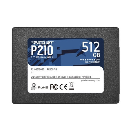 Patriot P210 (P210S512G25) 512GB 2.5 Inch SSD  Sata 3 Interface  Read 520MB/s  Write 430MB/s  3 Year Warranty