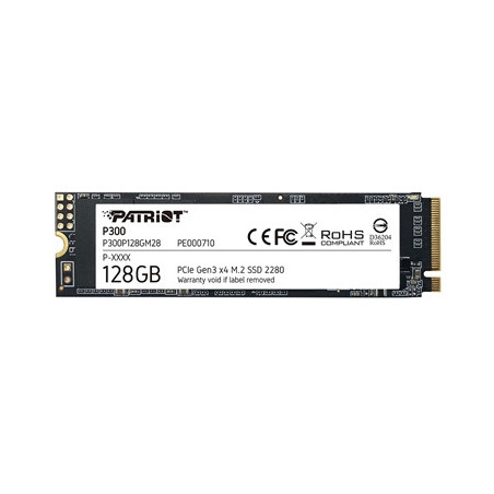 Patriot P300 (P300P128GM28) 128GB NVMe SSD  M.2 Interface  PCIe Gen3  2280  Read 1600MB/s  Write 600MB/s  3 Year Warranty