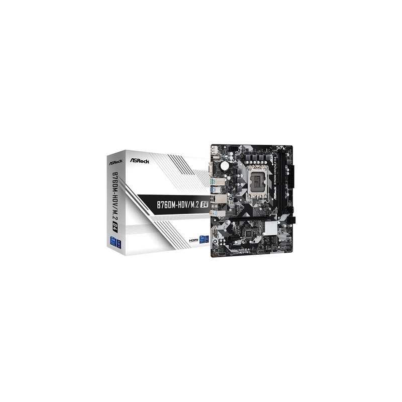 Asrock B760M-HDV/M.2 D4  Intel B760  1700  Micro ATX  2 DDR4  VGA  HDMI  DP  GB LAN  PCIe4  2x M.2