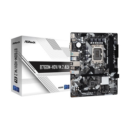 Asrock B760M-HDV/M.2 D4  Intel B760  1700  Micro ATX  2 DDR4  VGA  HDMI  DP  GB LAN  PCIe4  2x M.2