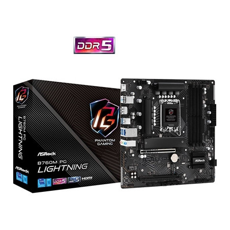 ASRock B760M PG Lightning Intel 1700 Socket Motherboard  Micro-ATX  4x DDR5 Slots  4x M.2 Sockets  1x USB-C Port  2.5GbE LAN  1x
