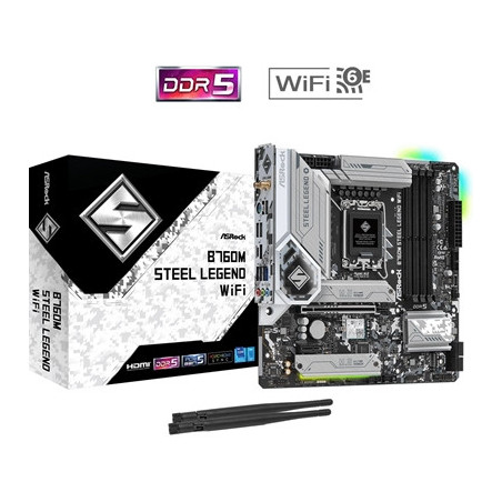 ASRock B760M Steel Legend WiFi Intel 1700 Socket Motherboard  Micro-ATX  4x DDR5 Slots  4x M.2 Sockets  2x USB-C Port  Fitted I/