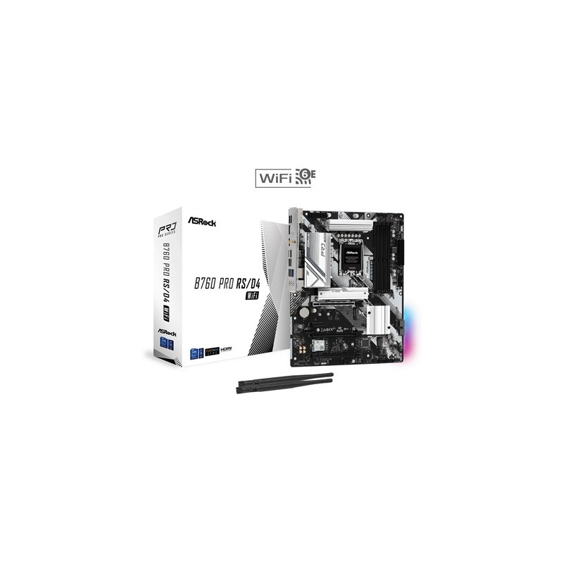 ASRock B760 Pro RS/D4 WiFi Intel 1700 Socket Motherboard  ATX  4x DDR4 Slots  4x M.2 Sockets  2x USB-C Port  Fitted I/O Shield  